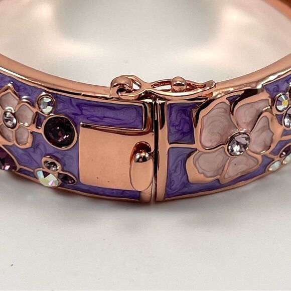 Danbury Mint Cherry Blossom Copper Magnet Bangle Bracelet Hinged Enamel Purple - Picture 7 of 8